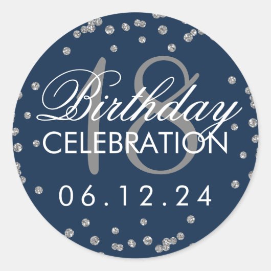 Silver 18th Birthday Faux Glitter Confetti Navy Ronde Sticker (Voorkant)