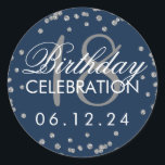 Silver 18th Birthday Faux Glitter Confetti Navy Ronde Sticker<br><div class="desc">Elegante 18e verjaardag Silver Faux Glitter Confetti Navy Blue sjabloon.</div>