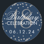 Silver 18th Birthday Faux Glitter Confetti Navy Ronde Sticker<br><div class="desc">Elegante 18e verjaardag Silver Faux Glitter Confetti Navy Blue sjabloon.</div>