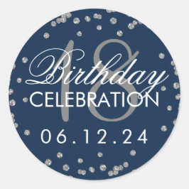 Silver 18th Birthday Faux Glitter Confetti Navy Ronde Sticker