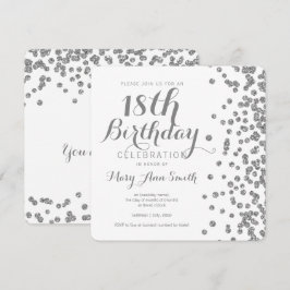 Silver 18th Birthday Faux Glitter Confetti White Kaart