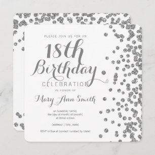 Silver 18th Birthday Faux Glitter Confetti White Kaart