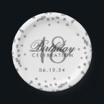 Silver 18th Birthday Faux Glitter Confetti White Papieren Bordje<br><div class="desc">Elegant 18e verjaardag Silver Faux Glitter Confetti White design.</div>