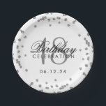 Silver 18th Birthday Faux Glitter Confetti White Papieren Bordje<br><div class="desc">Elegant 18e verjaardag Silver Faux Glitter Confetti White design.</div>