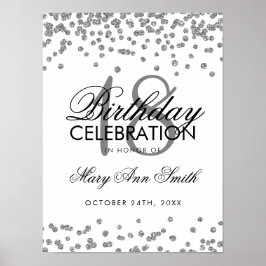 Silver 18th Birthday Faux Glitter Confetti White Poster