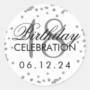Silver 18th Birthday Faux Glitter Confetti White Ronde Sticker