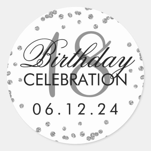 Silver 18th Birthday Faux Glitter Confetti White Ronde Sticker (Voorkant)