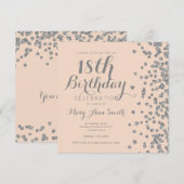 Silver 18th Birthday Glitter Confetti Blush Pink Kaart (Voorkant / Achterkant)