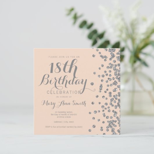 Silver 18th Birthday Glitter Confetti Blush Pink Kaart (Staand voorkant)