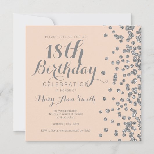 Silver 18th Birthday Glitter Confetti Blush Pink Kaart (Voorkant)