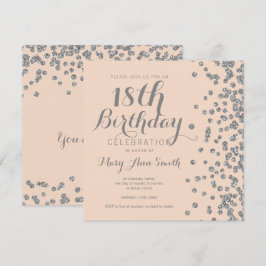 Silver 18th Birthday Glitter Confetti Blush Pink Kaart
