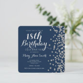 Silver 18th Birthday Glitter Confetti Navy Blue Kaart (Staand voorkant)