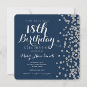 Silver 18th Birthday Glitter Confetti Navy Blue Kaart (Voorkant)