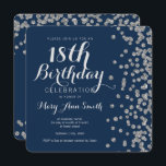 Silver 18th Birthday Glitter Confetti Navy Blue Kaart<br><div class="desc">Elegant 18e verjaardag Silver Faux Glitter Confetti Navy Blue sjabloon. Overeenkomende producten beschikbaar!</div>