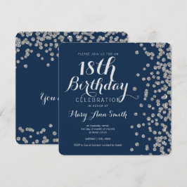 Silver 18th Birthday Glitter Confetti Navy Blue Kaart