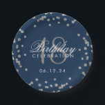 Silver 18th Birthday Glitter Confetti Navy Blue Papieren Bordje<br><div class="desc">Elegant 18e verjaardag Silver Faux Glitter Confetti Navy Blue design.</div>