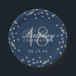 Silver 18th Birthday Glitter Confetti Navy Blue Papieren Bordje<br><div class="desc">Elegant 18e verjaardag Silver Faux Glitter Confetti Navy Blue design.</div>