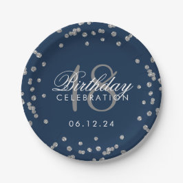 Silver 18th Birthday Glitter Confetti Navy Blue Papieren Bordje