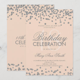 Silver 18th Birthday Glitter Confetti Roos Roze Kaart