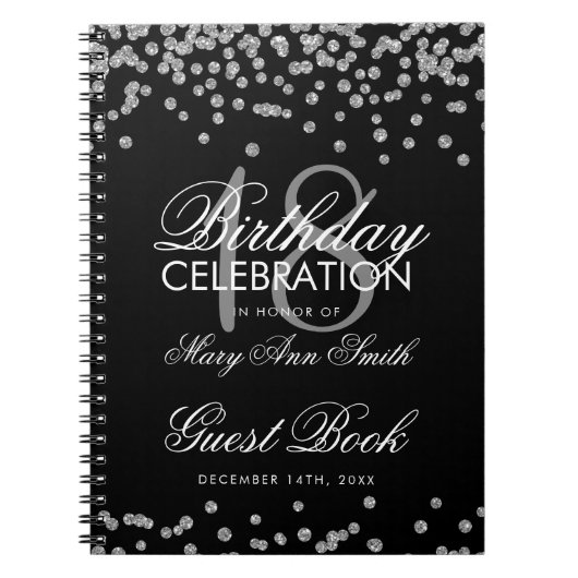 Silver 18th Birthday Guest Book Glitter Confetti Notitieboek (Voorkant)