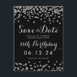 Silver 18th Birthday Save Date Confetti Black Aankondigingskaart<br><div class="desc">18e verjaardag sjabloon "Save the Date"-ontwerp met Silver Faux Glitter Confetti Black en aangepaste naam en datumtekst. Volledig aanpasbaar!</div>