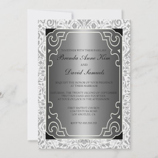 Silver 1920s Art Deco Wedding Invitation Kaart (Voorkant)
