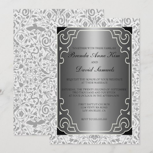 Silver 1920s Art Deco Wedding Invitation Kaart (Voorkant / Achterkant)