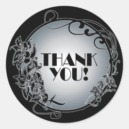 Silver 1920's Vintage Hartelijk dank Ronde Sticker