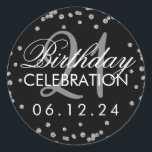 Silver 21st Birthday Faux Glitter Confetti Black Ronde Sticker<br><div class="desc">Elegante 21e Verjaardag Zilveren Faux Glitter Confetti Zwart sjabloon.</div>