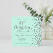 Silver 21st Birthday Faux Glitter Confetti Mint Kaart (Staand voorkant)