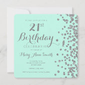 Silver 21st Birthday Faux Glitter Confetti Mint Kaart (Voorkant)