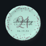Silver 21st Birthday Faux Glitter Confetti Mint Papieren Bordje<br><div class="desc">Elegant 21ste verjaardag Silver Faux Glitter Confetti Mint design.</div>