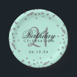 Silver 21st Birthday Faux Glitter Confetti Mint Papieren Bordje<br><div class="desc">Elegant 21ste verjaardag Silver Faux Glitter Confetti Mint design.</div>