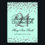 Silver 21st Birthday Faux Glitter Confetti Mint Poster<br><div class="desc">Elegant 21st Birthday Silver Faux Glitter Confetti Mint banner template.</div>