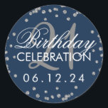 Silver 21st Birthday Faux Glitter Confetti Navy Ronde Sticker<br><div class="desc">Elegante 21e Verjaardag Silver Faux Glitter Confetti Navy Blue sjabloon.</div>