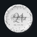 Silver 21st Birthday Faux Glitter Confetti White Papieren Bordje<br><div class="desc">Elegant 21ste verjaardag Silver Faux Glitter Confetti White design.</div>
