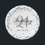 Silver 21st Birthday Faux Glitter Confetti White Papieren Bordje<br><div class="desc">Elegant 21ste verjaardag Silver Faux Glitter Confetti White design.</div>