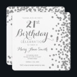 Silver 21st Birthday Faux Glitter Confetti Wit Kaart<br><div class="desc">Elegante 21e verjaardag Silver Faux Glitter Confetti Witte uitnodiging sjabloon. Overeenkomende producten beschikbaar!</div>