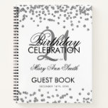 Silver 21st Birthday Guestbook Confetti White Notitieboek<br><div class="desc">Een elegante 21e sjabloon van het Boek van de Partij van de Gast van de Partij van de Vrede met Zilveren Glitter Confetti op Wit ontwerp en gemakkelijk om tekst aan te passen.</div>