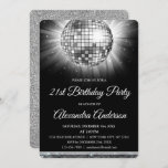 Silver 21st Birthday Party Disco Ball - 70-partij Kaart<br><div class="desc">Zilver 21e verjaardag Disco Ball Party nodigt uit. De 21ste uitnodiging van de Zilveren en de Zwarte Partij van de Dag van de Vrede is perfect voor een moderne 21ste Partij van de Dagen.</div>