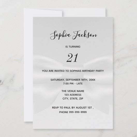 Silver 21st verjaardagsfeest zwarte elegante boog kaart (Achterkant)