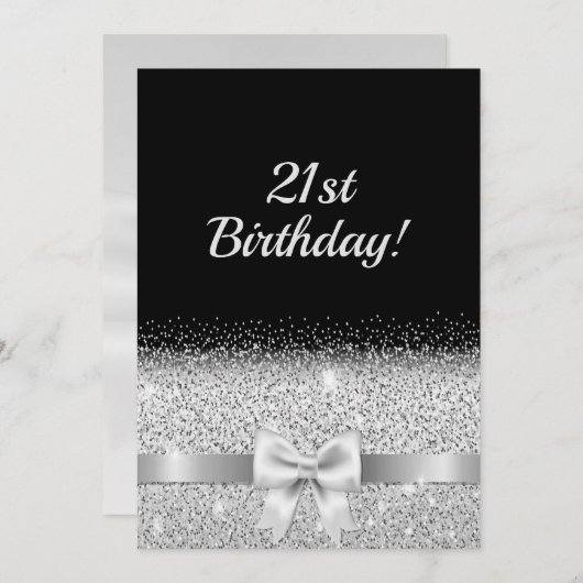 Silver 21st verjaardagsfeest zwarte elegante boog kaart (Voorkant / Achterkant)