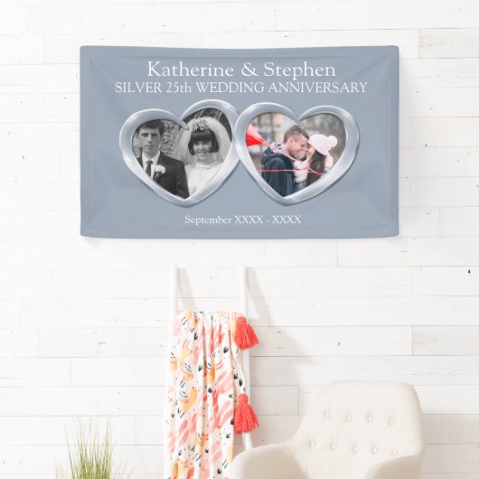 Silver 25e huwelijksdag 2 hartfoto spandoek (Insitu)
