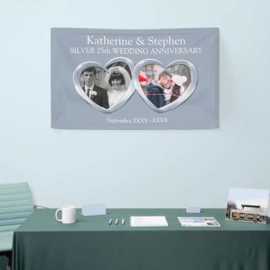 Silver 25e huwelijksdag 2 hartfoto spandoek (Beurs)