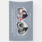 Silver 25e huwelijksdag 2 hartfoto spandoek (Verticaal)