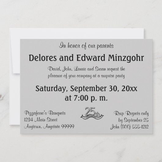 Silver (25e Jubileum) Feestuitnodigingen Kaart (Achterkant)