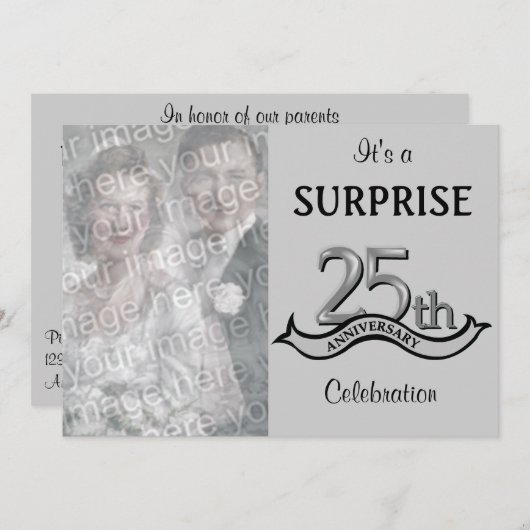 Silver (25e Jubileum) Feestuitnodigingen Kaart (Voorkant / Achterkant)