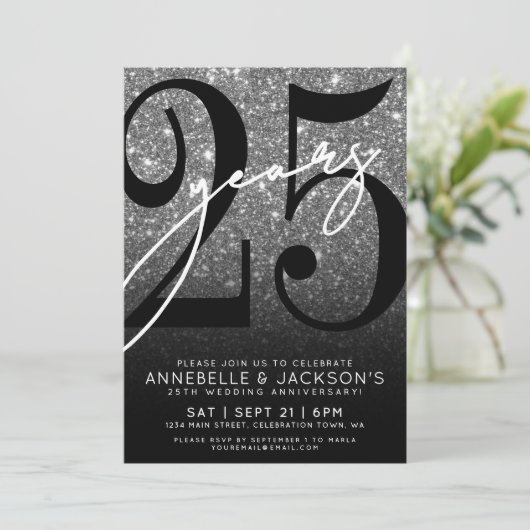 Silver 25th Anniversary Party Kaart (Staand voorkant)