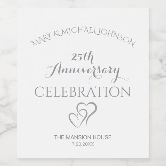 Silver 25th Anniversary Wijn Etiket (Enkel label)