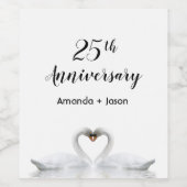 Silver 25th bruiloft blanke zwanen liefde wijn etiket (Enkel label)